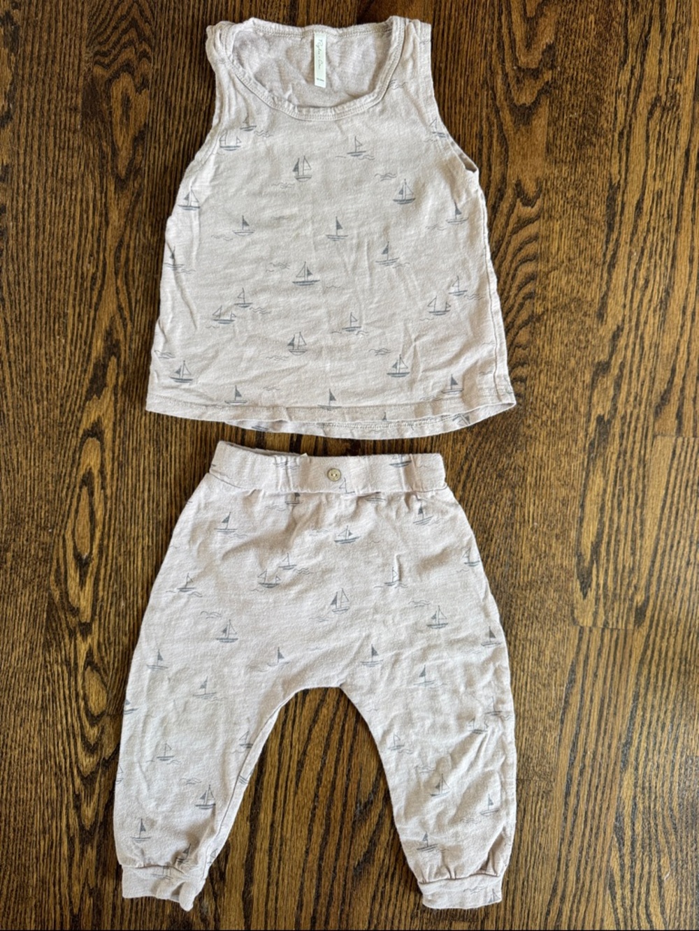 Rylee + Cru Light Beige Tank Top and Jogger Set with Sailboat Print